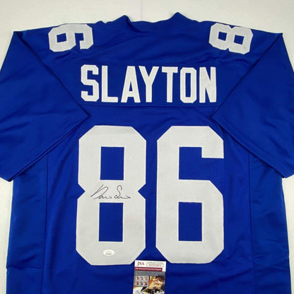Autographed/Signed Darius Slayton New York Blue Football Jersey JSA COA