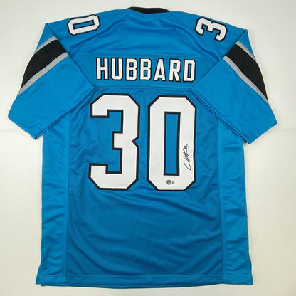 Autographed/Signed Chuba Hubbard Carolina Blue Football Jersey Beckett BAS COA