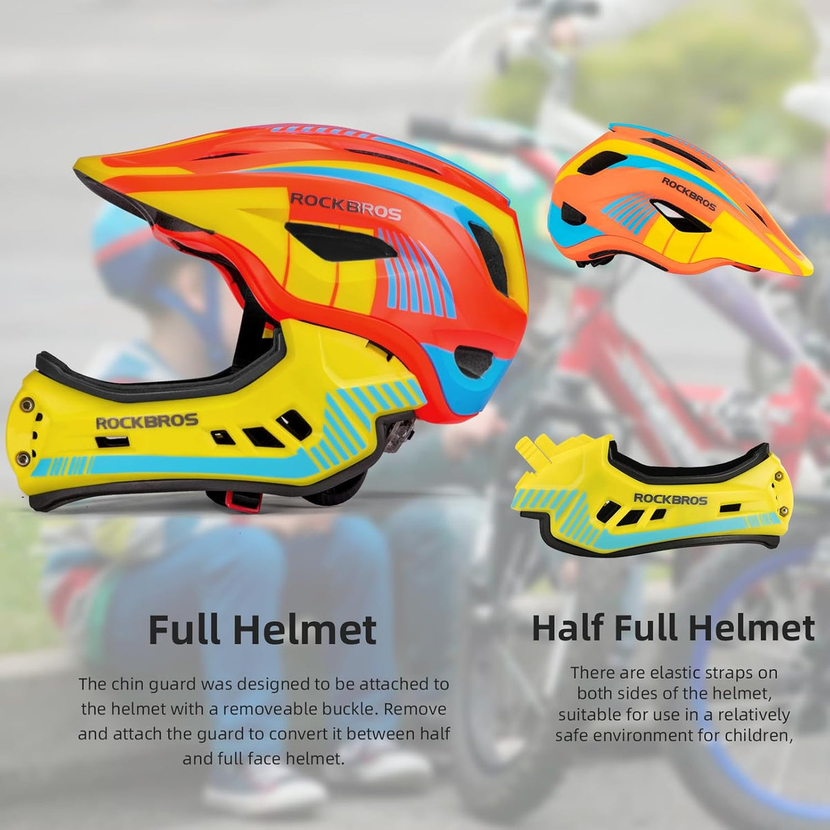ROCKBROS Kids Full Face Helmet Detachable for Youth Child Boys Girls Ages 3-16