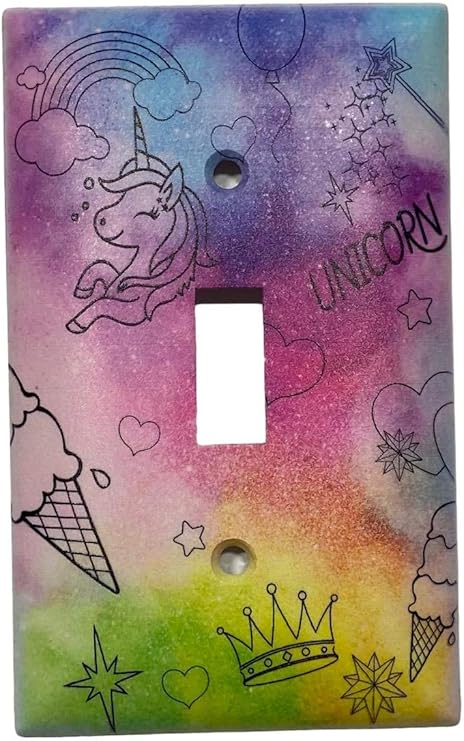 Colorful Unicorn World Kids Room Decor Image Light Switch Plate Single Toggle Plastic Wall Cover