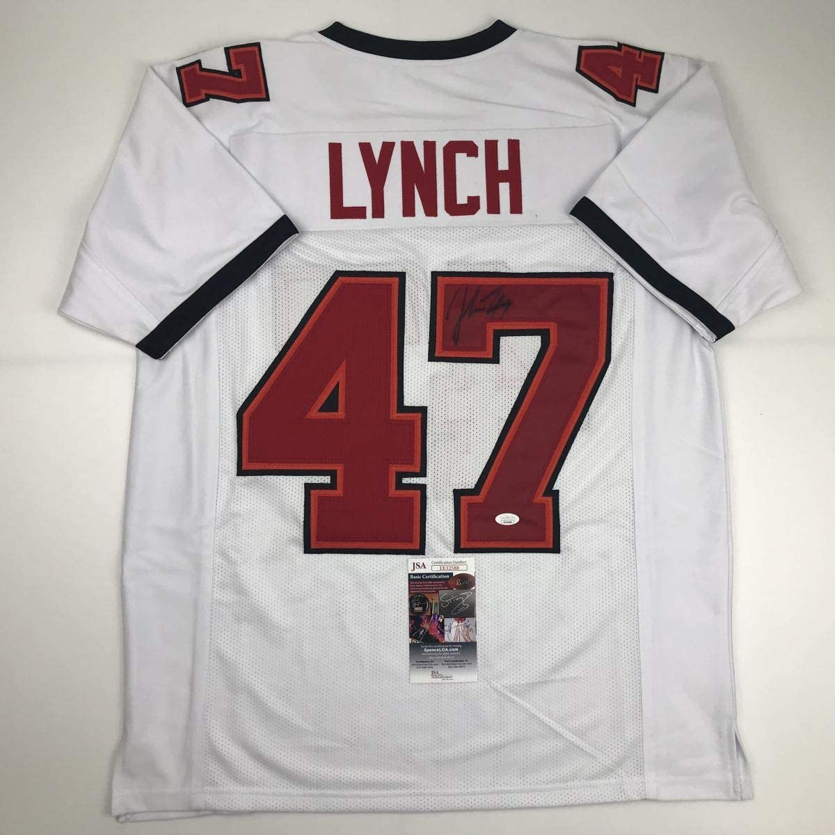 Autographed/Signed John Lynch Tampa Bay White Football Jersey JSA COA