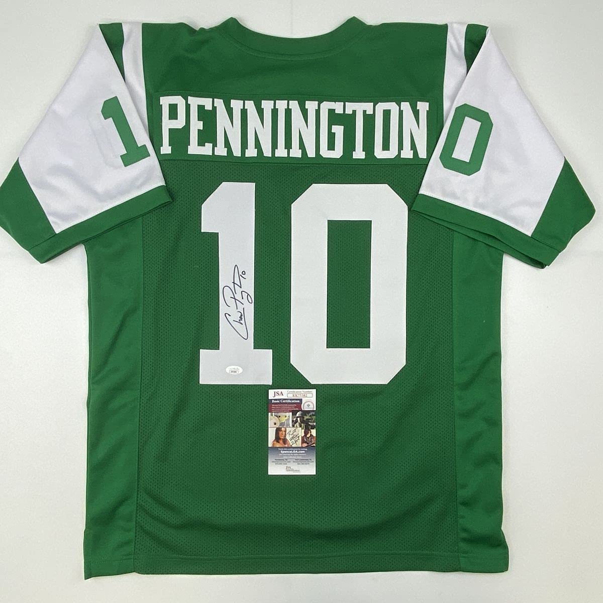 Autographed/Signed Chad Pennington New York Green Football Jersey JSA COA