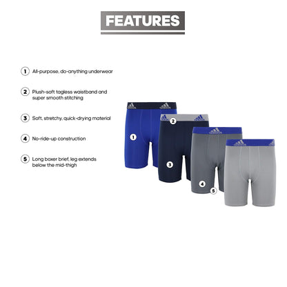 adidas Kids-Boy's Performance Long Boxer Briefs Underwear (4-Pack), Collegiate Royal Blue/Grey/Collegiate Navy, Large