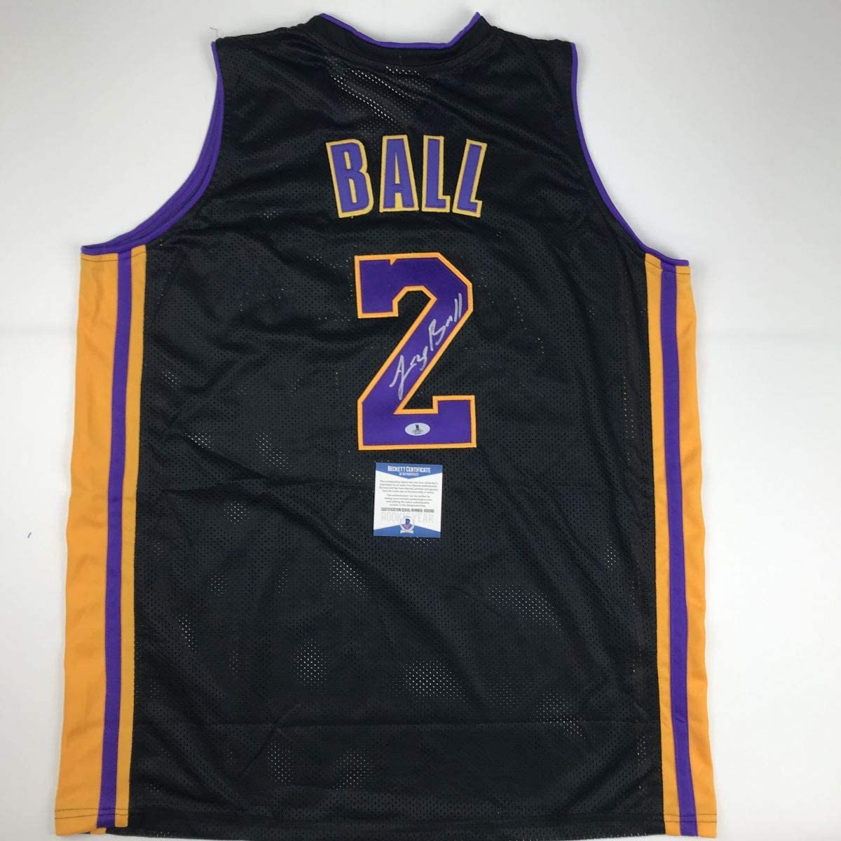Autographed/Signed Lonzo Ball Los Angeles LA Black Basketball Jersey Beckett BAS COA