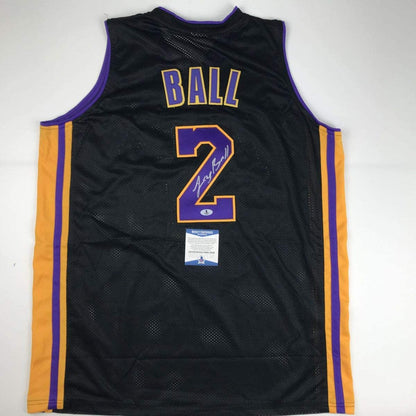 Autographed/Signed Lonzo Ball Los Angeles LA Black Basketball Jersey Beckett BAS COA