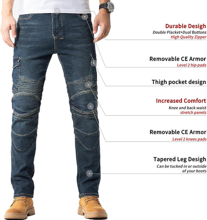 CTBQiTom Motorcycle Pants for Men Motocross Riding Pants Motorbike Riding Denim Jeans Adventure Trousers with CE Armor