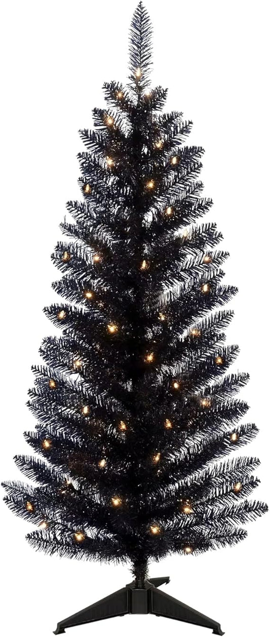 4FT Artificial Christmas Tree with Stand Black Halloween Tree Small Christmas Tree Easy to Assemble Black Christmas Tree with 115 Branch Tips for Indoor and Outdoor