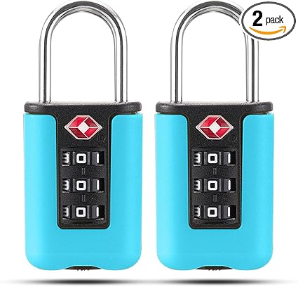 TSA Approved Locks for Gun Case- 2 Pack Sturdy TSA Locks for Luggage, Rifles Pistols & Revolver Cases- Gun Case Lock with 3 Code Combination Security- Padlock for Luggage Suitcases (Blue)