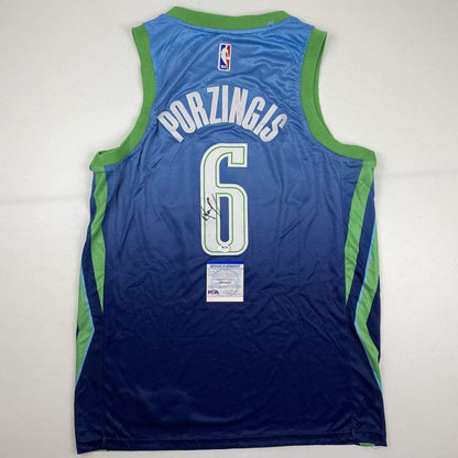 Autographed/Signed Kristaps Porzingis Dallas Blue Basketball Jersey PSA/DNA COA