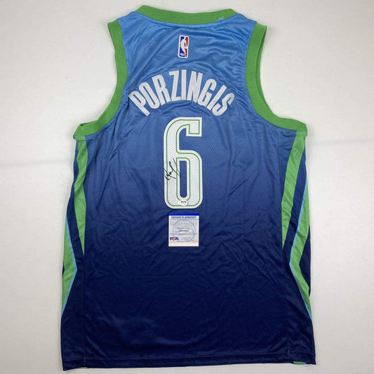 Autographed/Signed Kristaps Porzingis Dallas Blue Basketball Jersey PSA/DNA COA