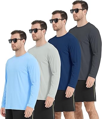 4/6 Pack Men's Long Sleeves Dry Fit Shirts, UPF 50+ Rash Guard Swim SPF Fishing UV Sun Protection Shirts