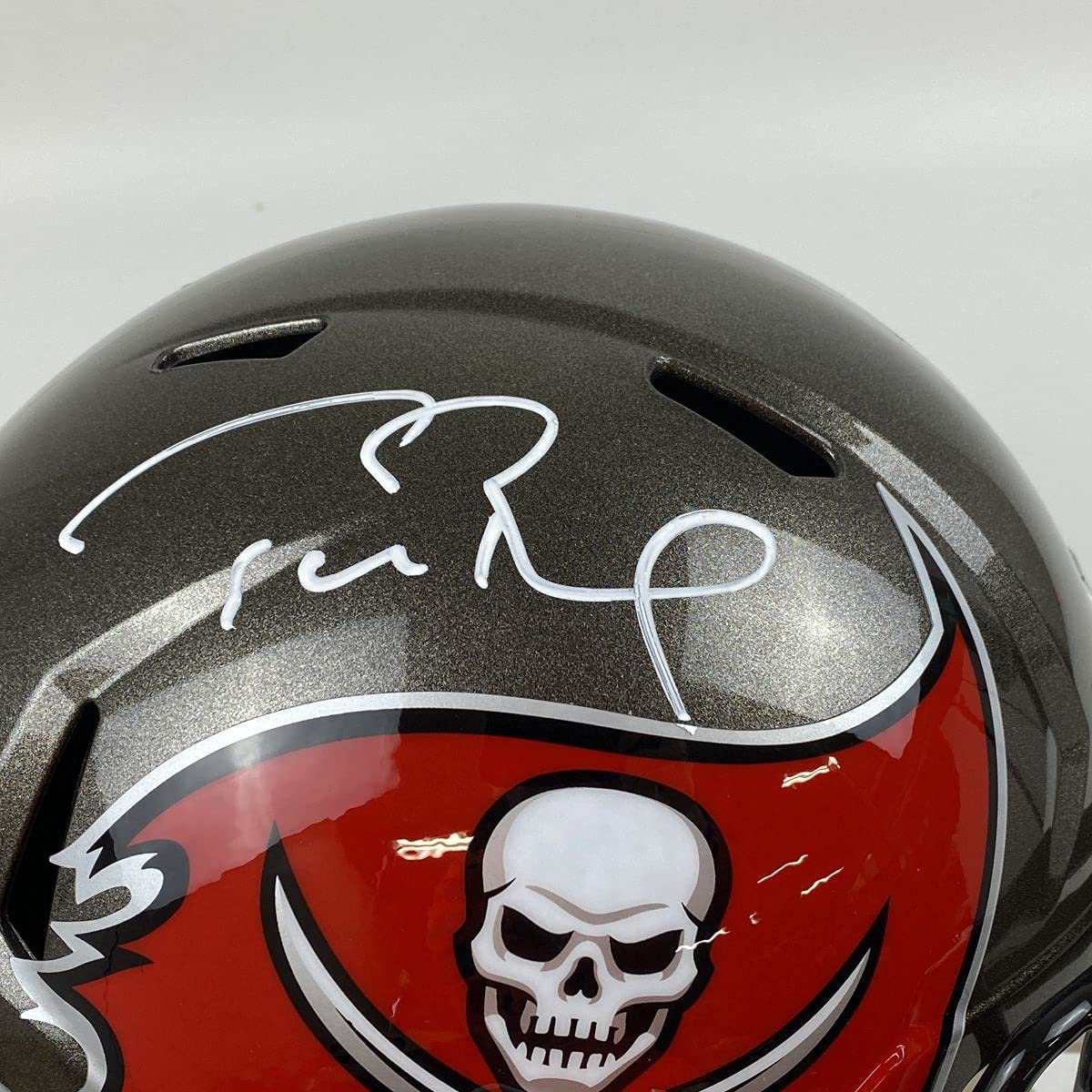 Autographed/Signed Tom Brady Super Bowl LV Tampa Bay Buccaneers Full Size FS F/S Replica Football Helmet Fanatics COA/LOA
