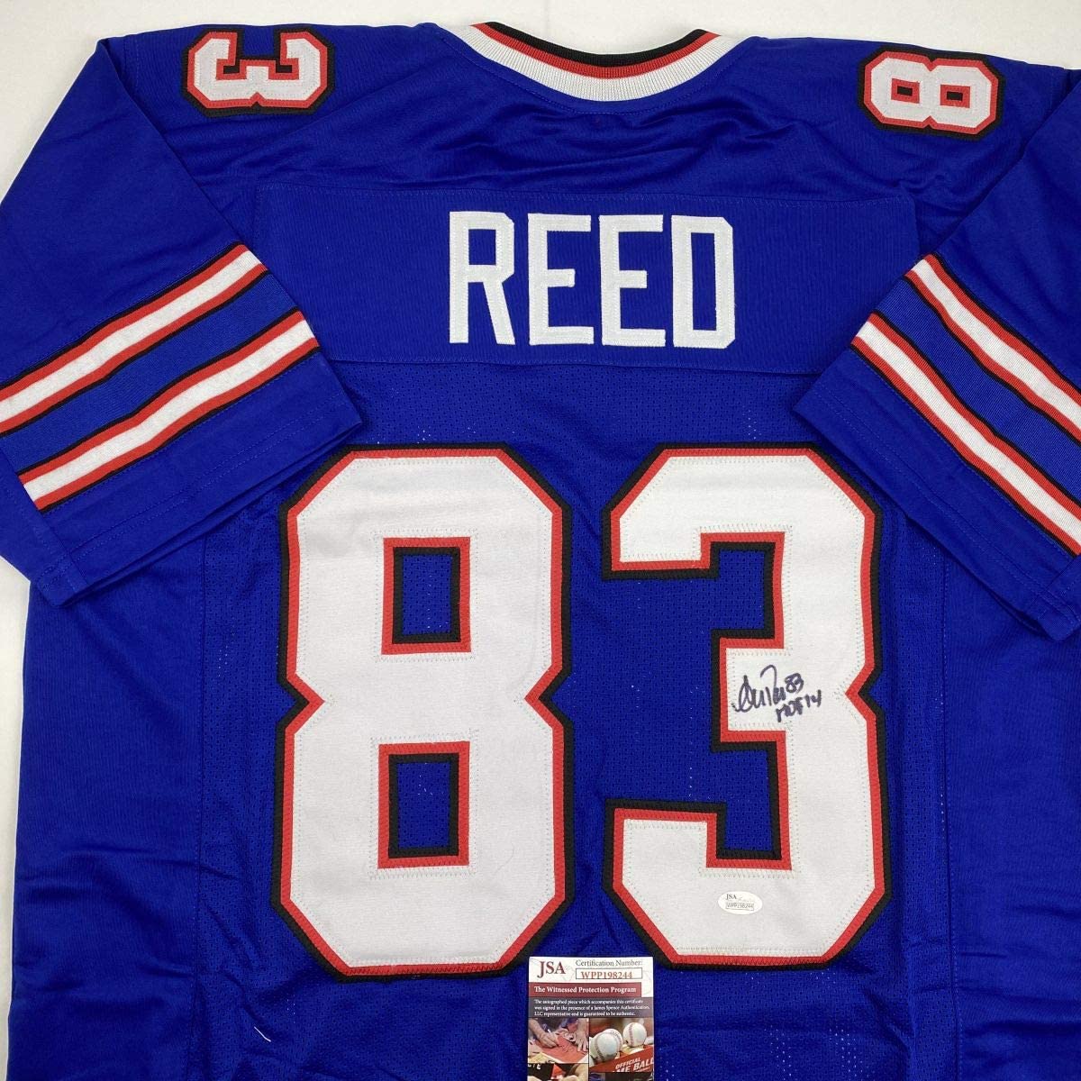 Autographed/Signed Andre Reed HOF 14 Buffalo Blue Football Jersey JSA COA