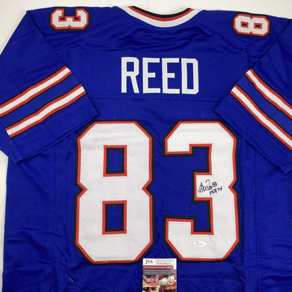 Autographed/Signed Andre Reed HOF 14 Buffalo Blue Football Jersey JSA COA