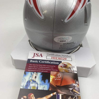 Autographed/Signed Julian Edelman New England Patriots Football Mini Helmet JSA COA