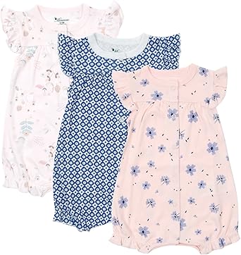 Baby Infant Girls Ruffled Sleeve Jumpsuit Dress Set Toddler Girls One-Piece Cotton Outfits