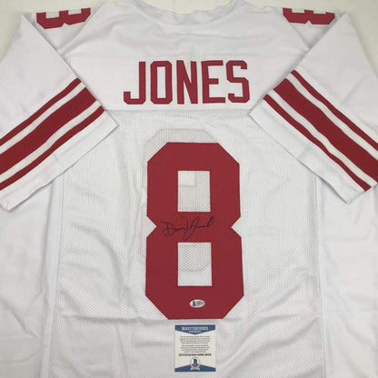 Autographed/Signed Daniel Jones New York White Football Jersey Beckett BAS COA
