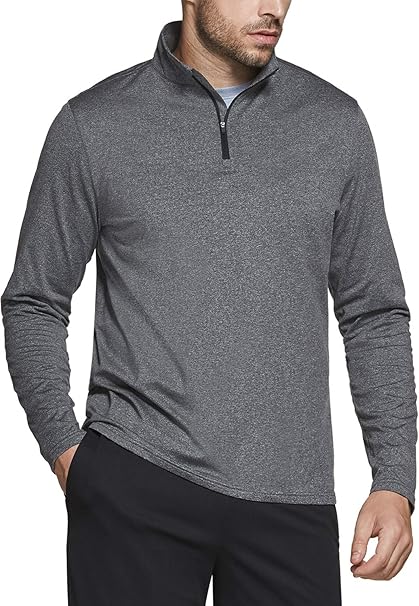 TSLA Men's Quarter Zip Thermal Pullover Shirts, Winter Fleece Lined Lightweight Running Sweatshirt