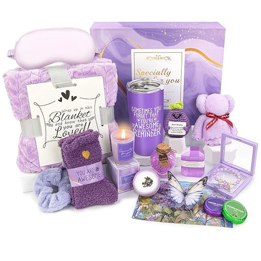 Gifts for Women Spa Basket, Lavender Spa Gift Basket, 16 Pcs Self Care Package for Women, Mom, Wife, Girlfriend, Sister, Unique Get Well Sets for Birthday, Mother's Day, Christmas, Valentine's Day