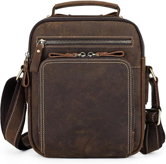 BAIGIO Genuine Leather Small Messenger Bag for Men Crossbody Shoulder Bag for Ipad Handbag Vintage Man Purse Daily Business