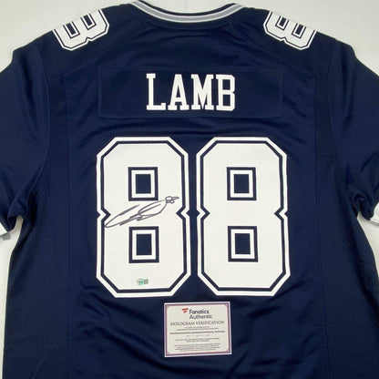Autographed/Signed CeeDee Lamb Dallas Cowboys Blue Authentic Nike Game Football Jersey Fanatics COA