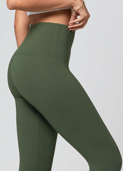 Conceited Army Green Premium Ultra Soft High Waisted Capri Leggings for Women - 5" Wide Band - Large - X-Large - SL5-Capri-Army Green-LX