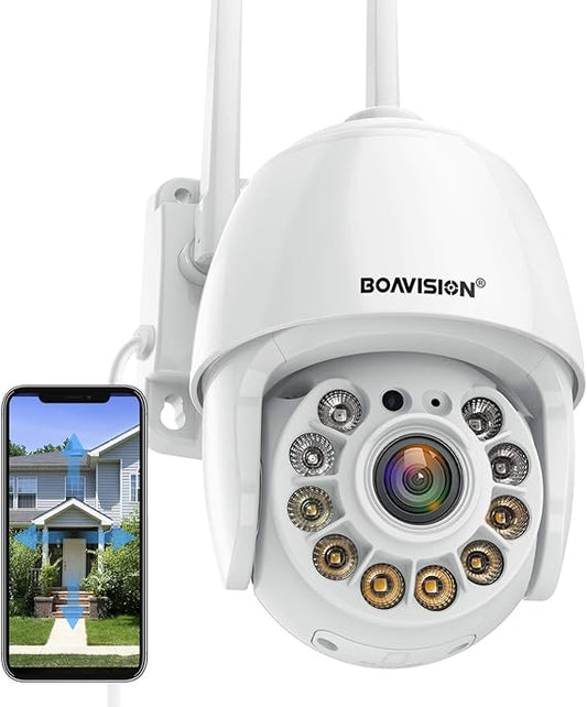 BOAVISION Security Camera Outdoor, Wireless WiFi IP Camera Home Security System 360ŒÁ View, Motion Detection, auto Tracking, Two Way Talk, HD 1080P pan Tile Full Color Night Vision