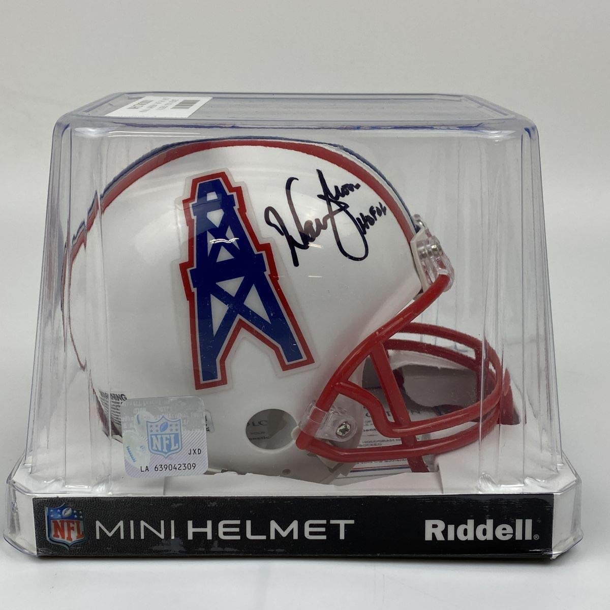 Autographed/Signed Warren Moon HOF 06 Houston Oilers Football Mini Helmet Fanatics COA