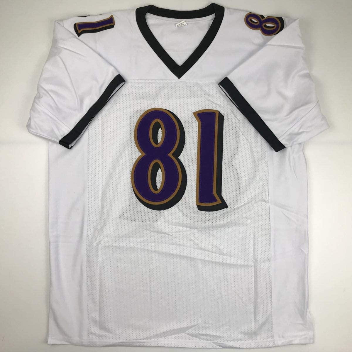 Autographed/Signed Anquan Boldin Baltimore White Football Jersey Beckett BAS COA