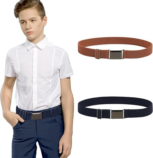 Kajeer Kids Belts for Boys Girls Elastic, Adjustable Silver Square Buckle Boy Toddler Belt for School Uniforms Causal