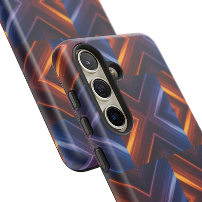 Stylish Tough Phone Case With Blue & Orange Abstract Design