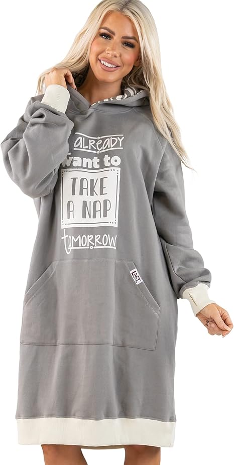 Lazy One Oversized Hoodie Sweatshirt, Comfortable Sleepwear, Sweater Dress for Women