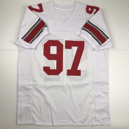 Autographed/Signed Joey Bosa Ohio State White College Football Jersey JSA COA