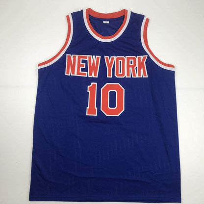 Autographed/Signed Walt Frazier New York Blue Basketball Jersey PSA/DNA COA