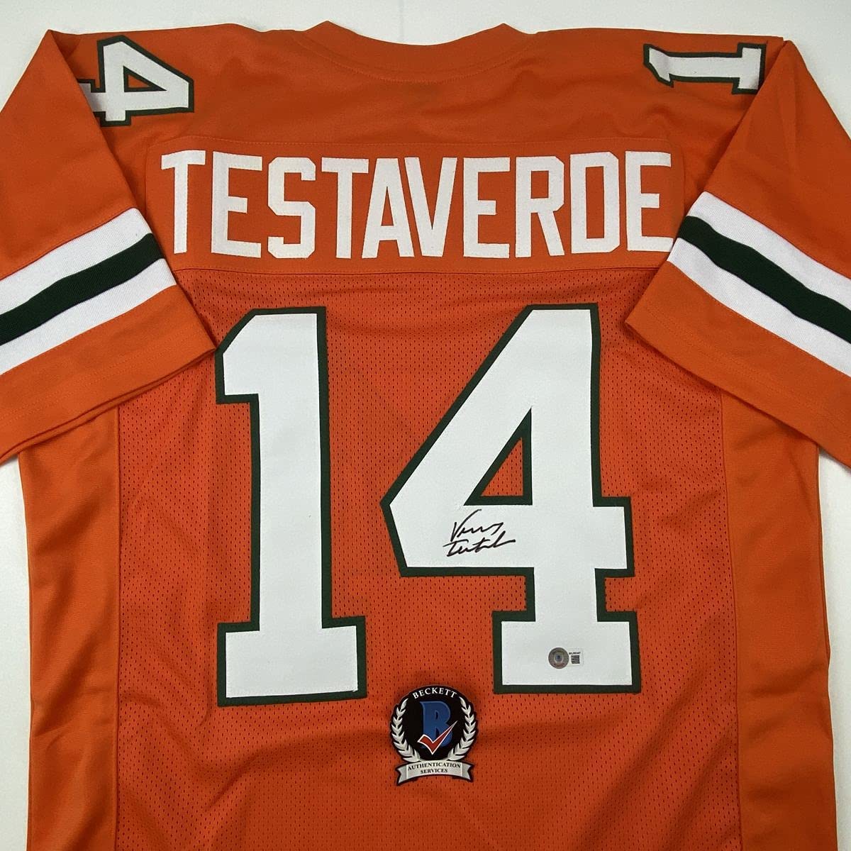 Autographed/Signed Vinny Testaverde Miami Orange College Football Jersey Beckett BAS COA