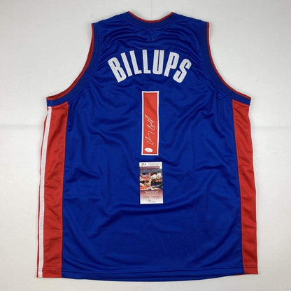 Autographed/Signed Chauncey Billups Detroit Blue Basketball Jersey JSA COA