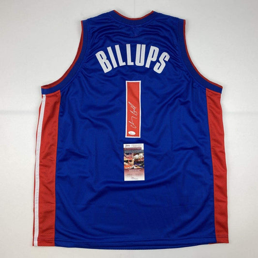 Autographed/Signed Chauncey Billups Detroit Blue Basketball Jersey JSA COA