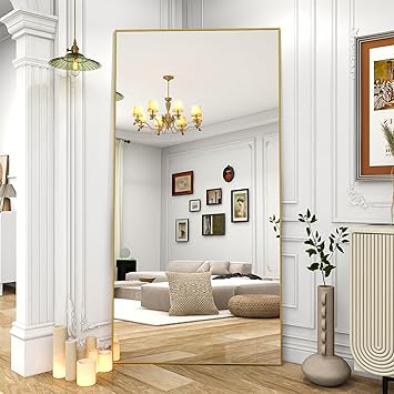 BEAUTYPEAK 71"x30" Rectangle Floor Mirror, Full Length Mirror Wall Mirror Hanging or Leaning, Aluminum Alloy Frame Full Body Mirror for Bedroom, Dressing Room, Gold