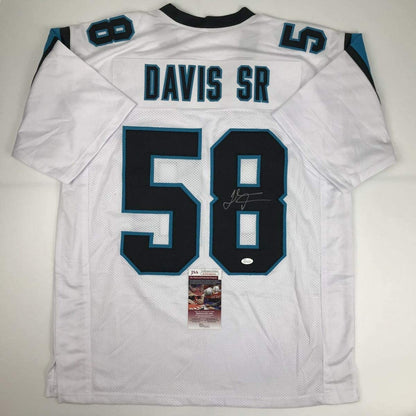 Autographed/Signed Thomas Davis Sr. Carolina White Football Jersey JSA COA