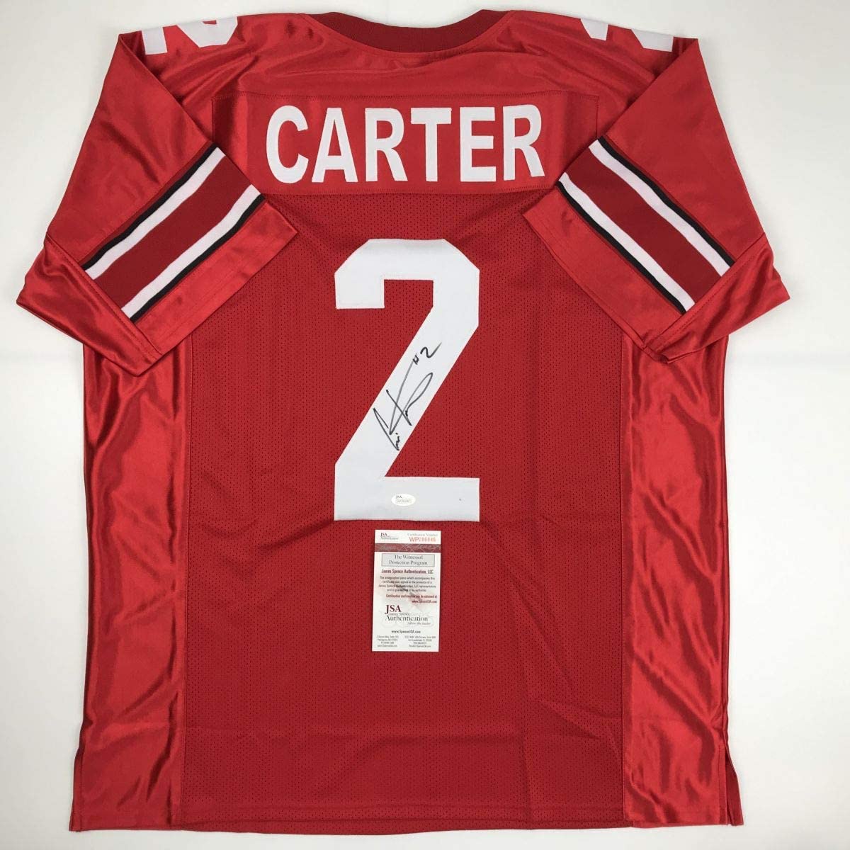 Autographed/Signed Cris Carter Ohio State Red College Football Jersey JSA COA