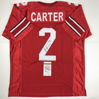 Autographed/Signed Cris Carter Ohio State Red College Football Jersey JSA COA