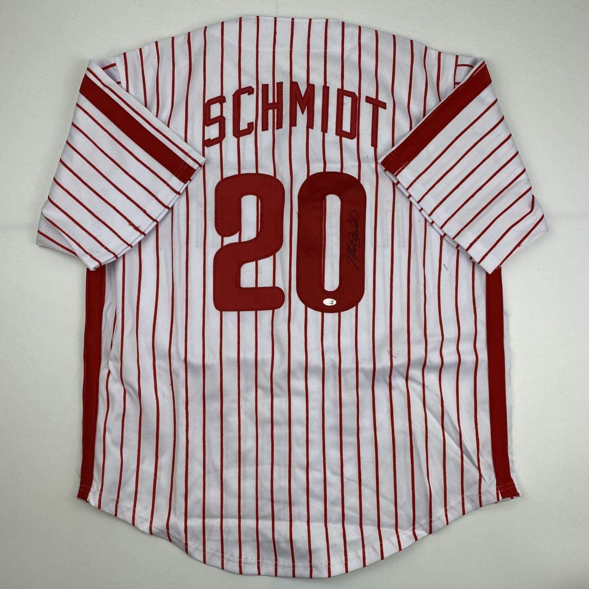 Autographed/Signed Mike Schmidt Philadelphia Pinstripe Baseball Jersey GTSM COA Hologram Only
