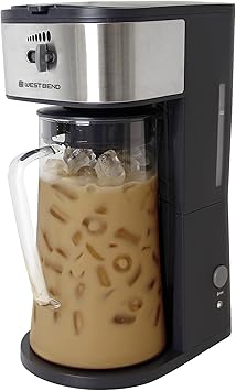 West Bend IT500-W Iced Coffee Maker or Iced Tea Maker Includes an Infusion Tube to Customize the Flavor, Features Auto Shut-Off, 2.75-Quart, Black