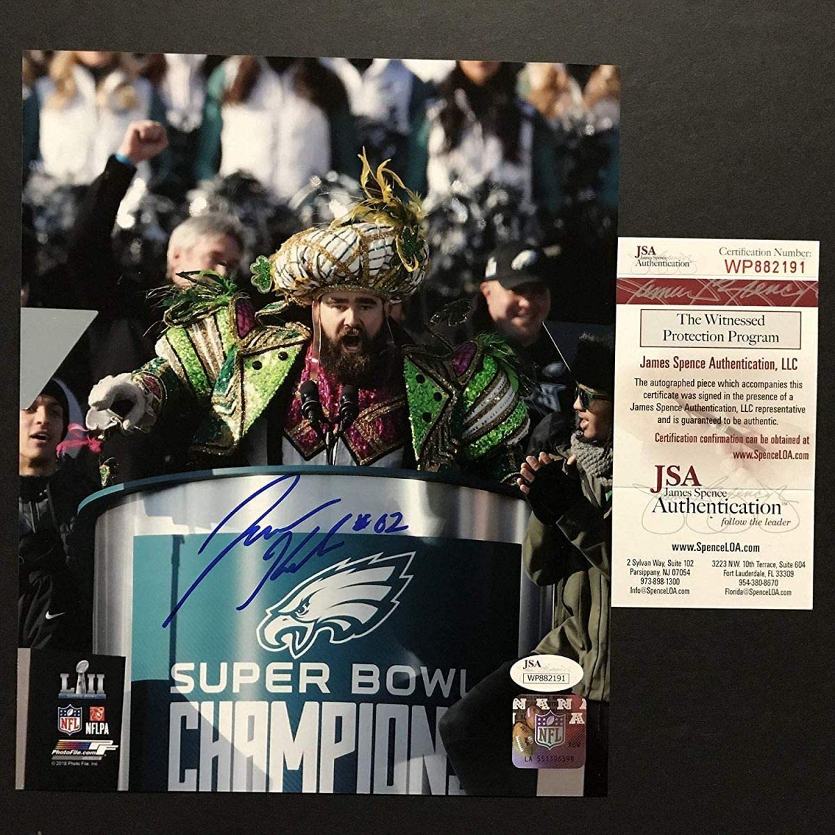 Autographed/Signed Jason Kelce Super Bowl Parade Speech Mummers Philadelphia Eagles 8x10 Football Photo PSA/DNA COA