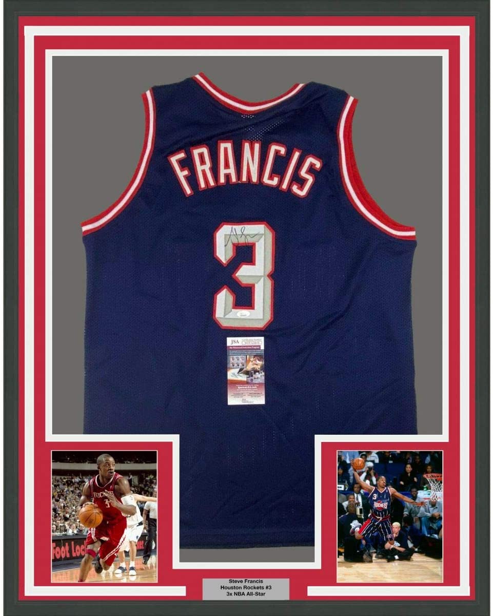 Framed Autographed/Signed Steve Francis 35x39 Houston Blue Basketball Jersey JSA COA