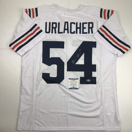 Autographed/Signed Brian Urlacher Chicago Retro White Football Jersey Beckett BAS COA