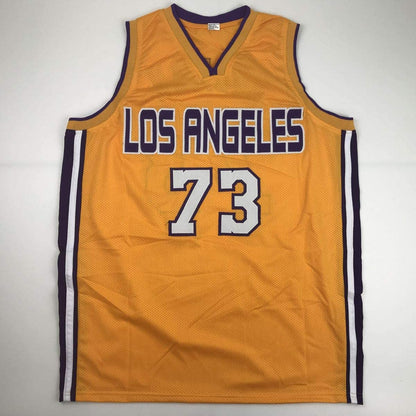 Autographed/Signed Dennis Rodman Los Angeles LA Yellow Basketball Jersey PSA/DNA COA