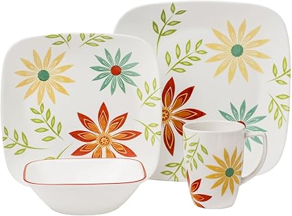 Corelle Square 16-Piece Dinnerware Set, Happy Days, Service for 4