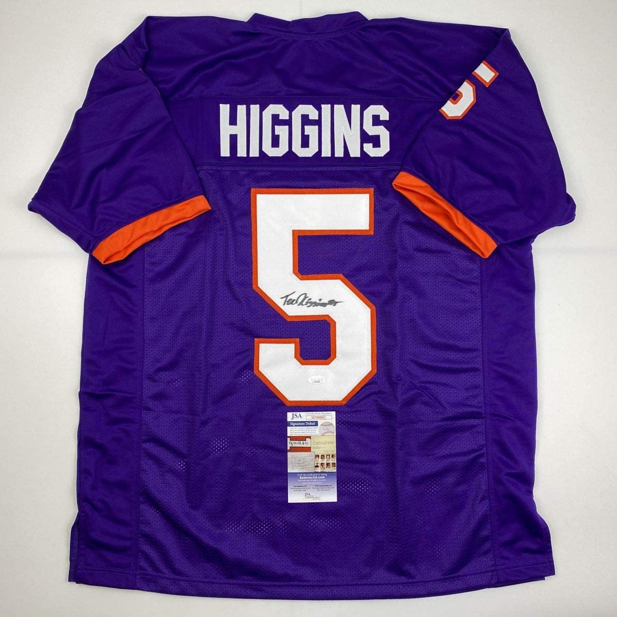 Autographed/Signed Tee Higgins Clemson Purple College Football Jersey JSA COA