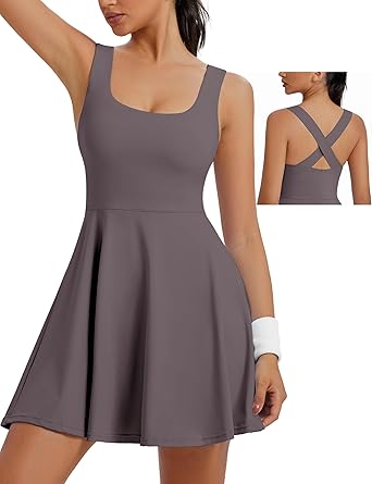 TQD Women's Athletic Tennis Dress with Built in Shorts and Bra Golf Outfits Workout Active Exercise Dresses with Pockets 2025